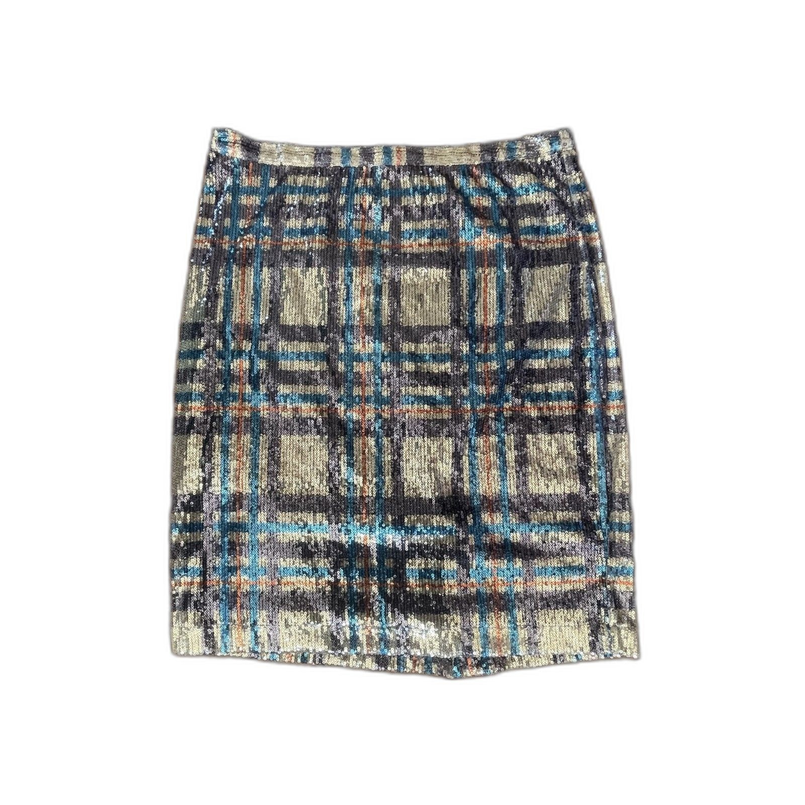 NWT Topshop Plaid Sequin Mini Skirt Size 12 Silver Blue Orange - Retails $90