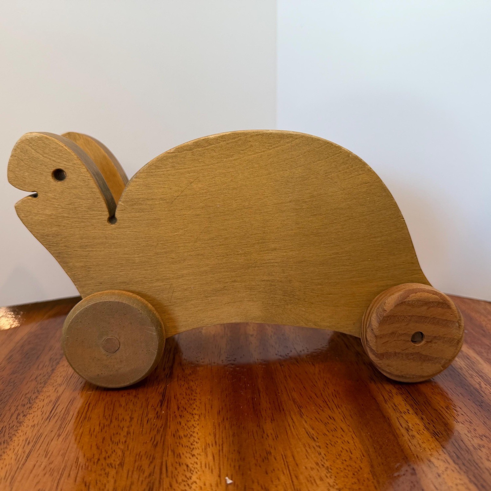 Vintage MCM Wooden Turtle Rolling Toy, Wever Branded Folk Art Craftsmanship