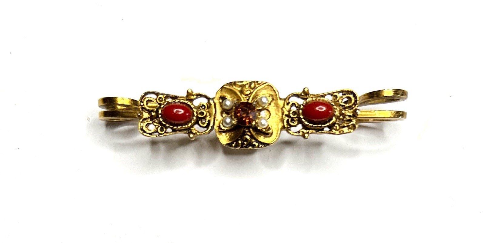 Antique Bar Brooch PIN Victorian Edwardian Red Cabochons & Seed Pearls Vintage Antique Bar Brooch PIN Victorian Edwardian Red Cabochons & Seed Pearls Vintage