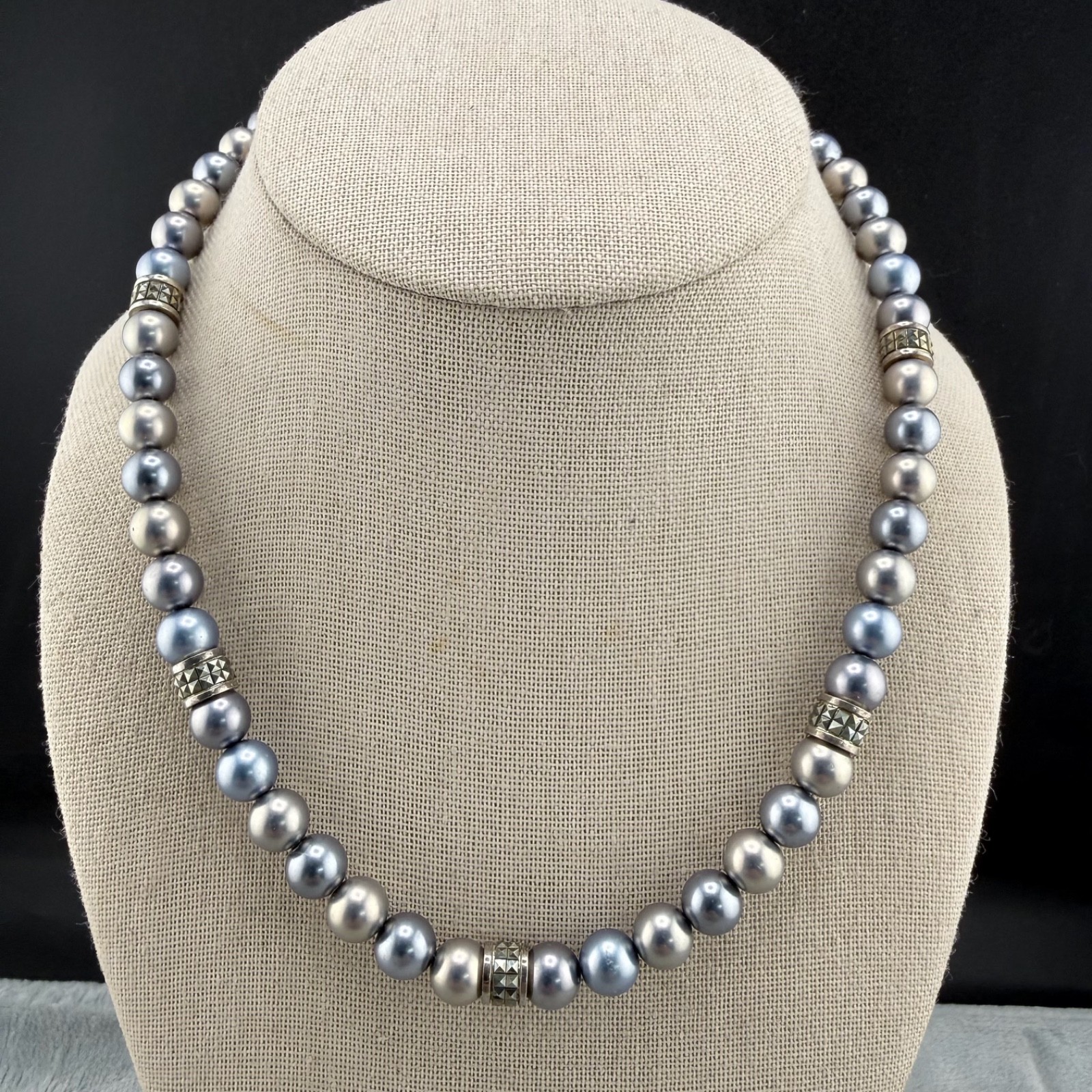 Vintage Carolee Pearl Necklace Sterling Silver Clasp Signed 17”