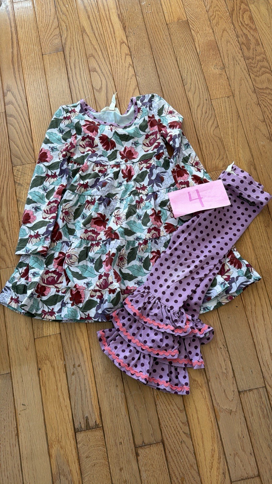 Matilda Jane Purple Floral Dress And Benny Set Girls Size 4 Euc