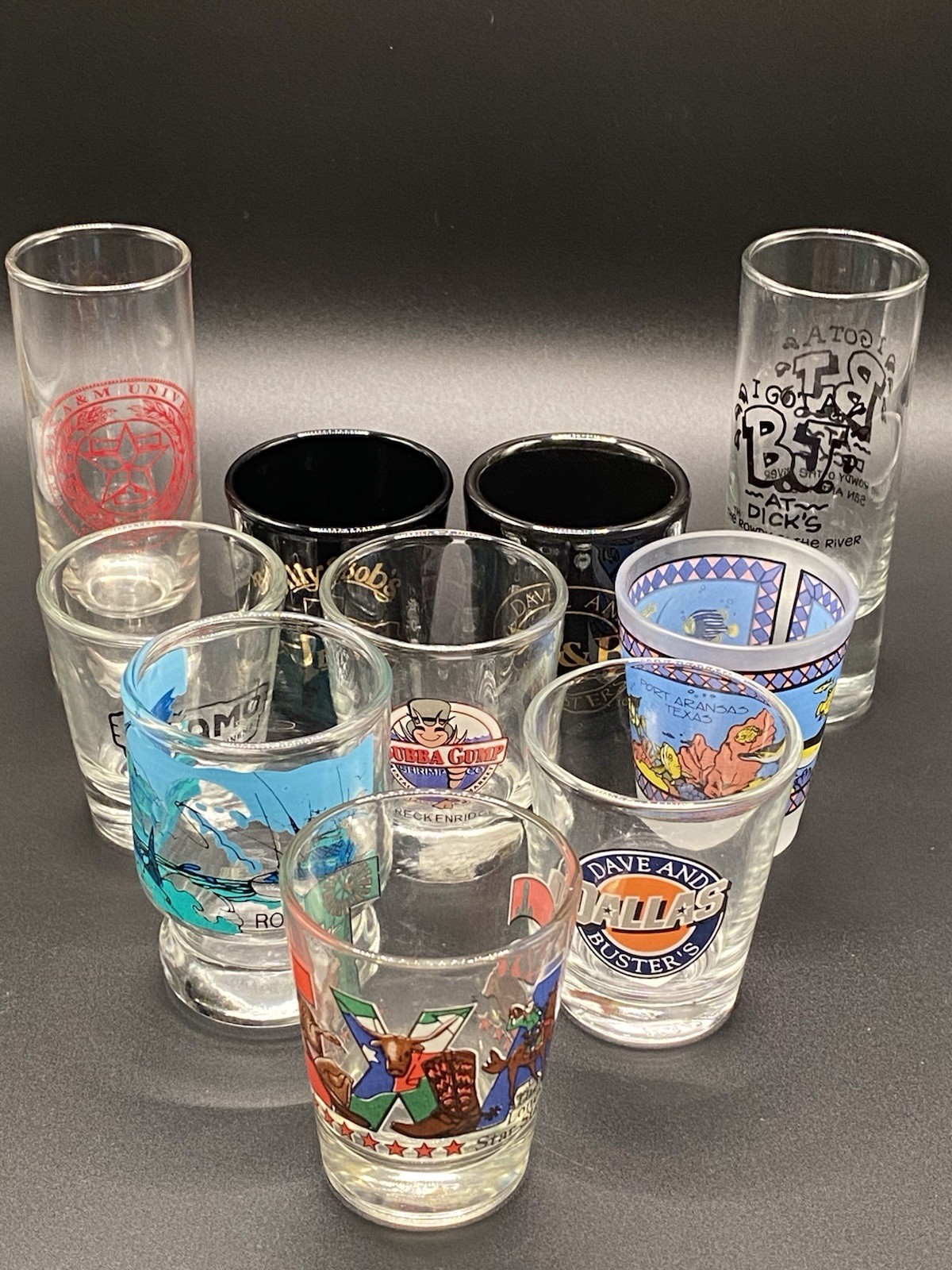 Texas Shot Glasses Souvenir Destination & Dining Lof of 10 Texas Shot Glasses Souvenir Destination & Dining Lof of 10