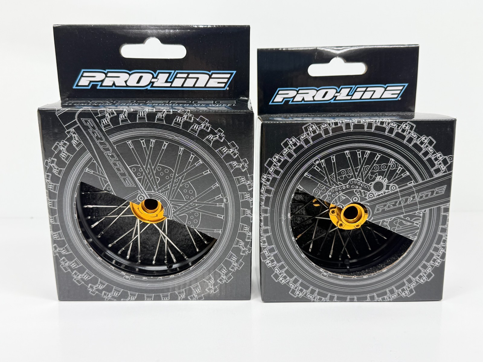 Pro-Line 1/4 Pro-Spec Alum V2  Front / Rear Wheels Set Black/Gold (2) Promoto-MX