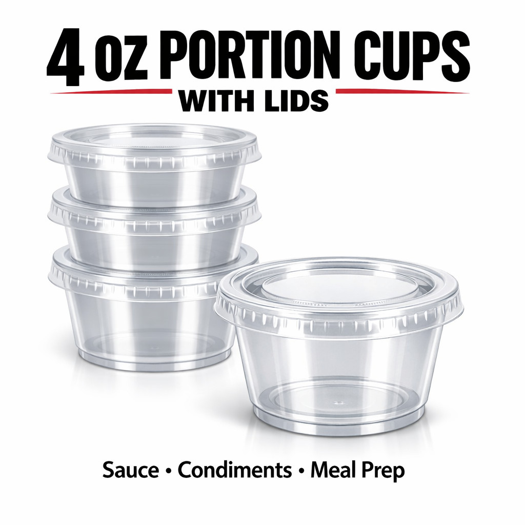 4 oz Plastic Clear Disposable Portion Cups with Lids for Sauce Cup BPA Free