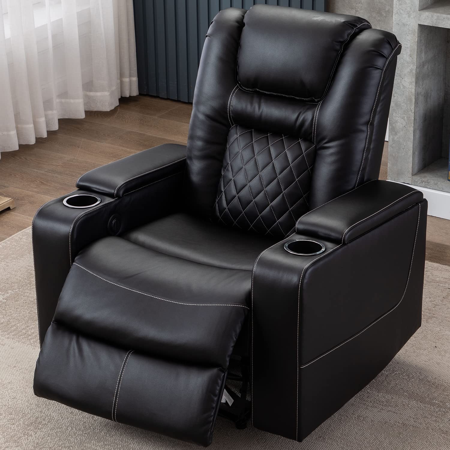 Canmov Breathable Leather Power Recliner Chair with USB Ports and Cup Holders