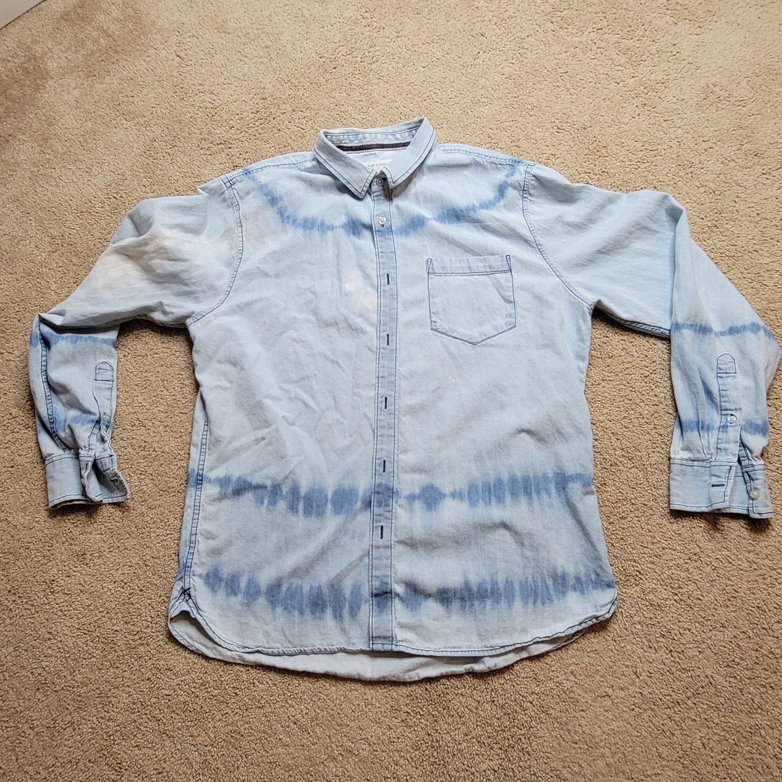 Sun + Stone Men’s XL  Washed Blue Cotton Button-Down Shirt (Read Description)