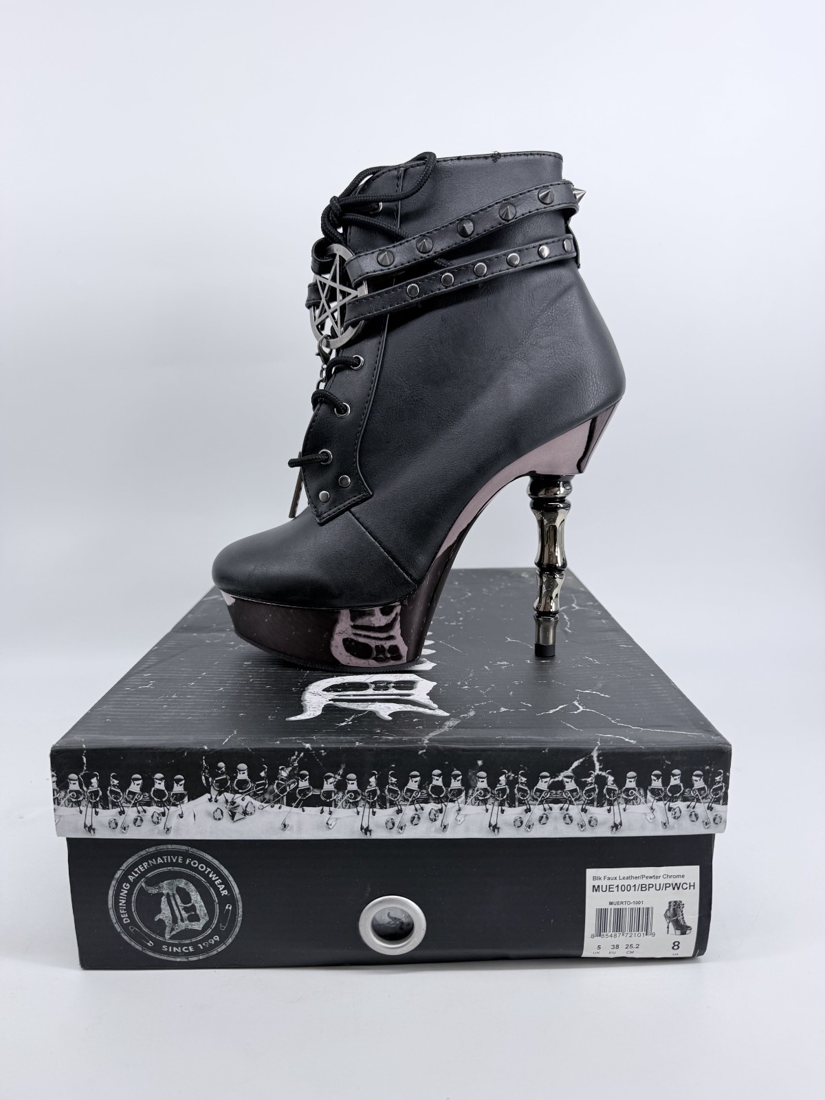 Demonia MUERTO 1001 Finger Bone Heel Platform Biker Ankle Boots Charm Chain Demonia MUERTO 1001 Finger Bone Heel Platform Biker Ankle Boots Charm Chain