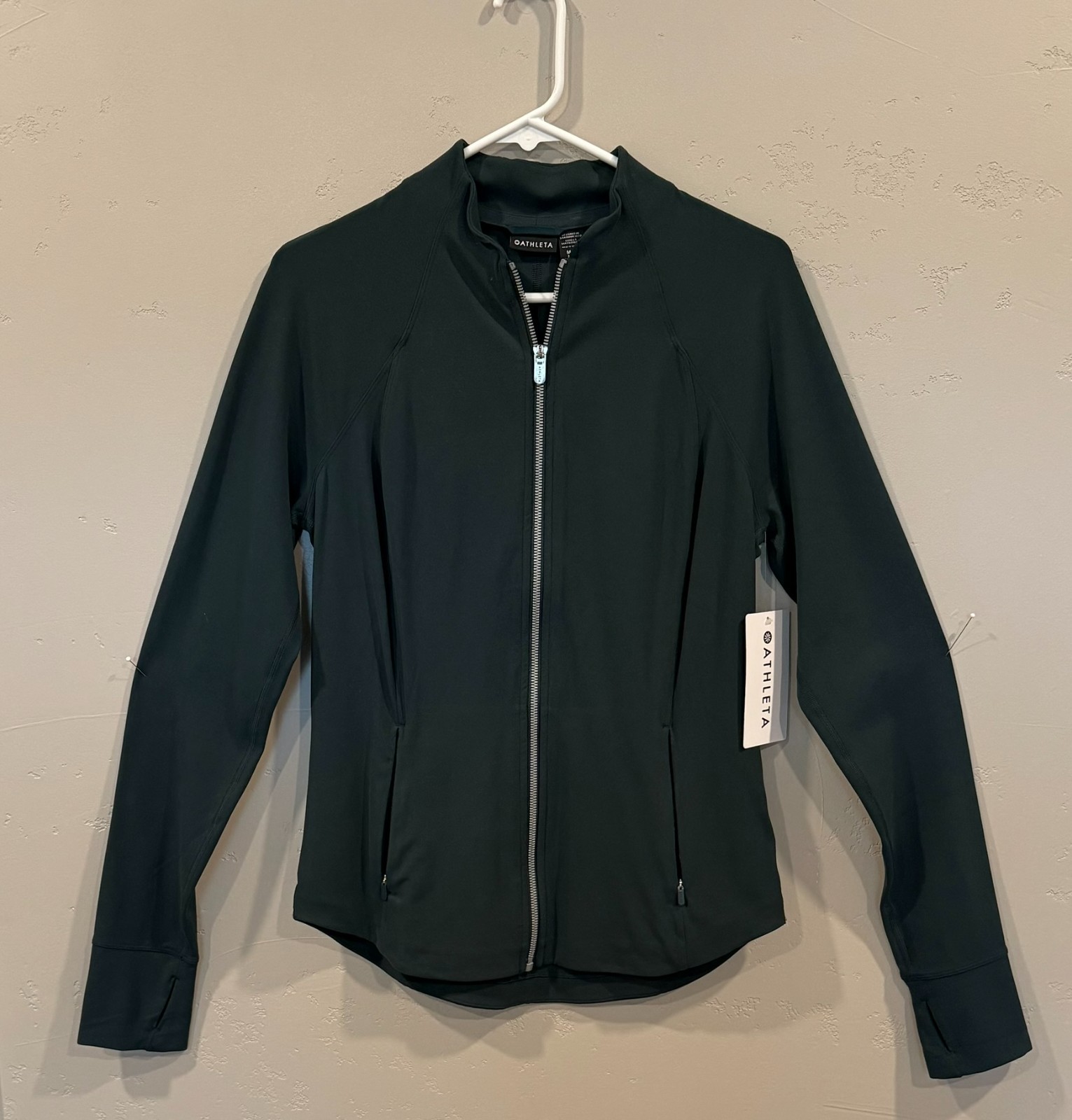 Athleta Salutation Jacket Women M Tall Dark Green Powervita Full Zip NWT