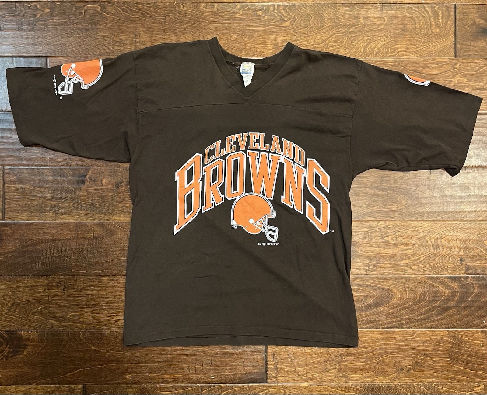 Vintage 1992 Cleveland Browns Single Stitch 3/4 Jersey Style T Shirt Large