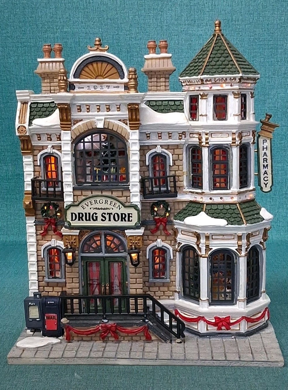 LEMAX Evergreen Drug Store Lights Village Collectibles Wall Hanging or Standing
