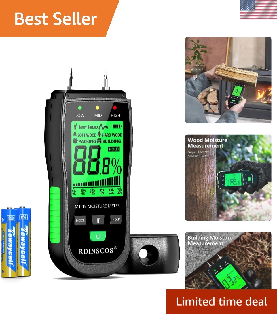 Digital Wood Moisture Meter - Accurate Readings for Firewood & Lumber Use