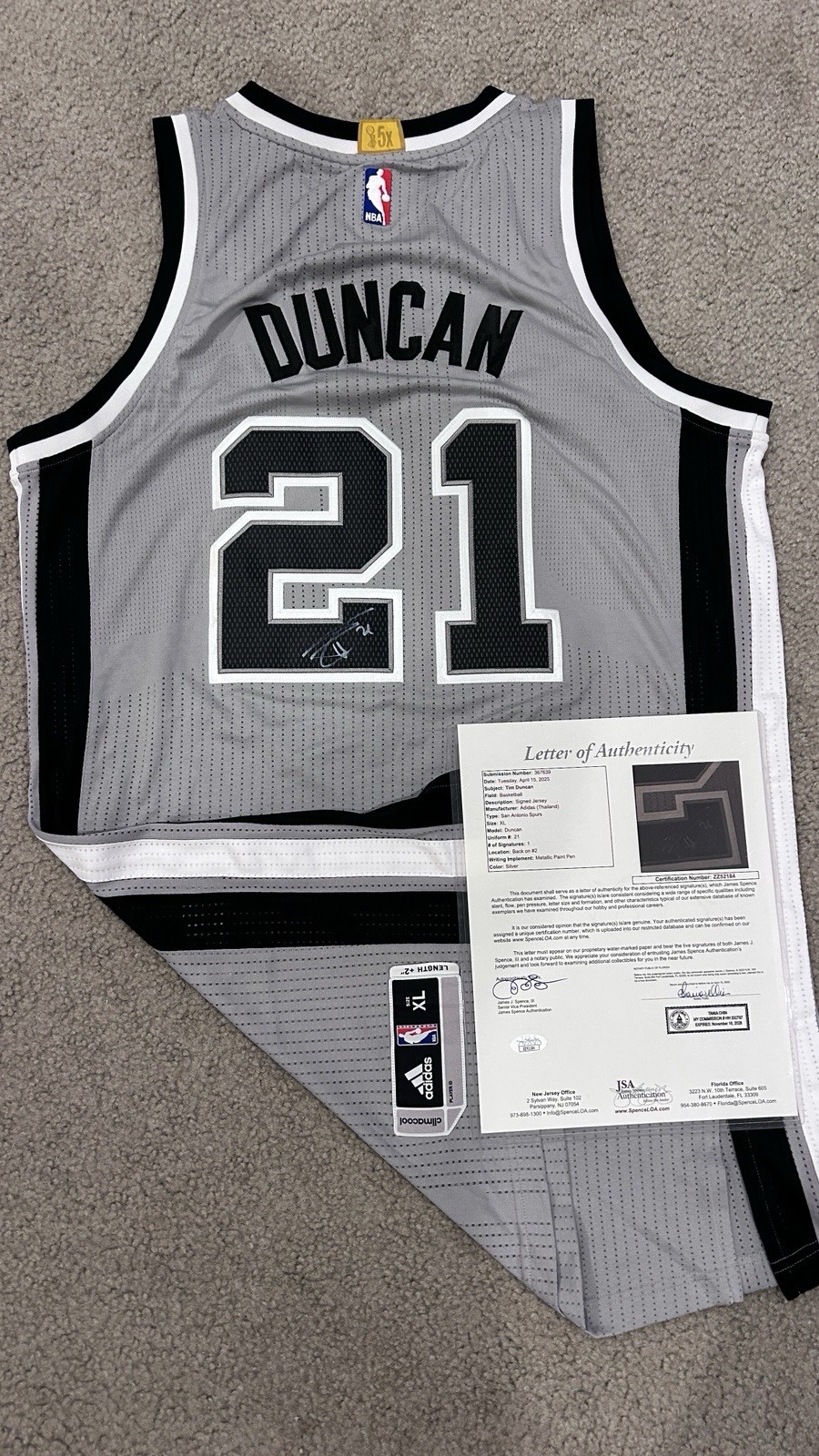Tim Duncan Signed Autographed Authentic Adidas Rev30 Jersey JSA LOA Spurs Tim Duncan Signed Autographed Authentic Adidas Rev30 Jersey JSA LOA Spurs