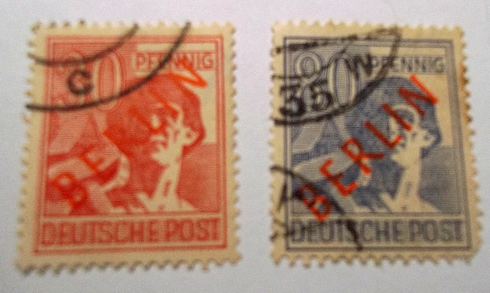 Germany - 1949 Berlin stamps Sc # 9N28 and 9N32- Red BERLIN - Used - Germany - 1949 Berlin stamps Sc # 9N28 and 9N32- Red BERLIN - Used -