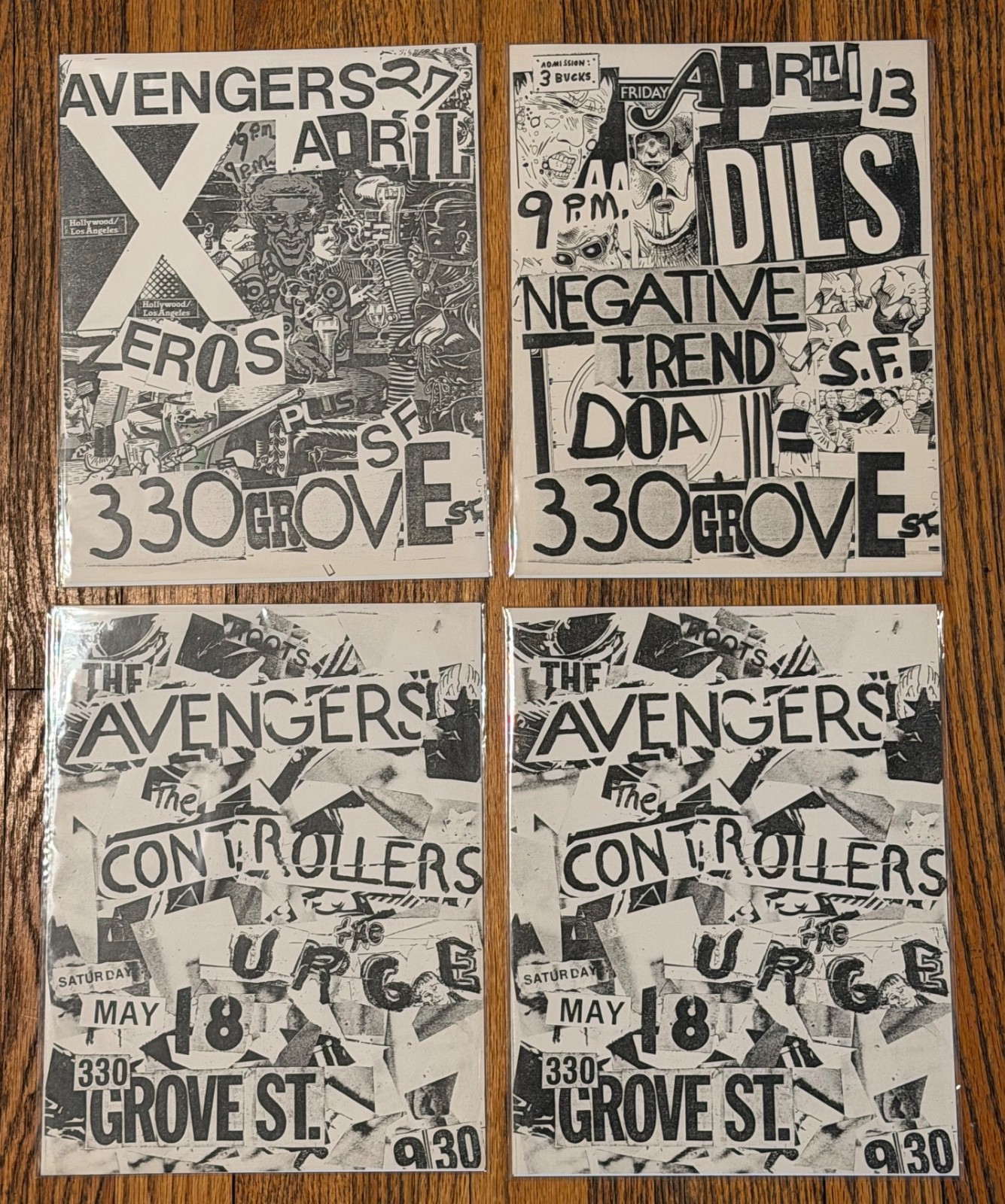 X, Avengers, Controllers, Dils, DOA, vintage SF punk flyer handbills ORIGINAL