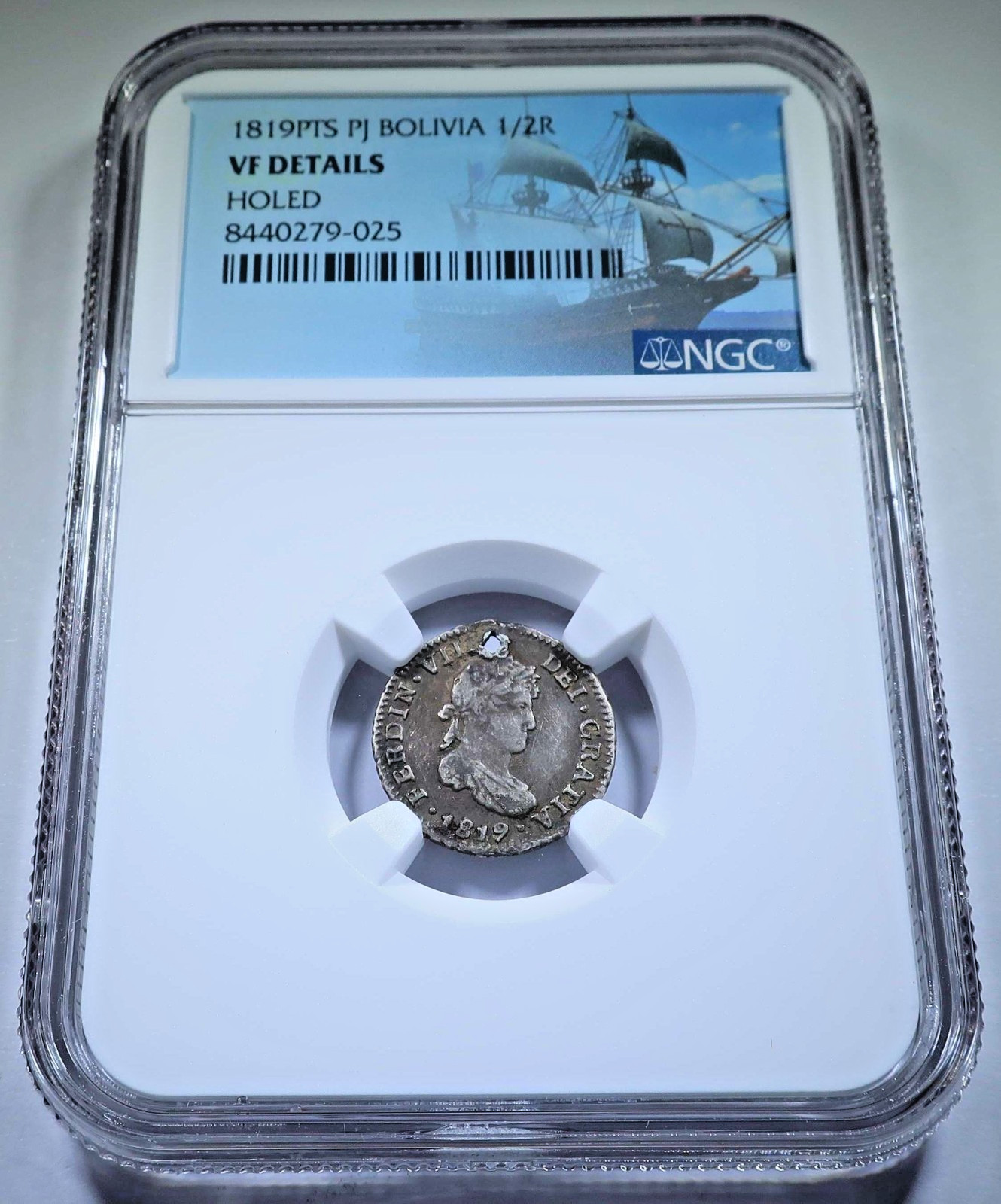 NGC 1819 Spanish Bolivia Holed 1/2 Reales Genuine 1800\'s Pirate Treasure Coin