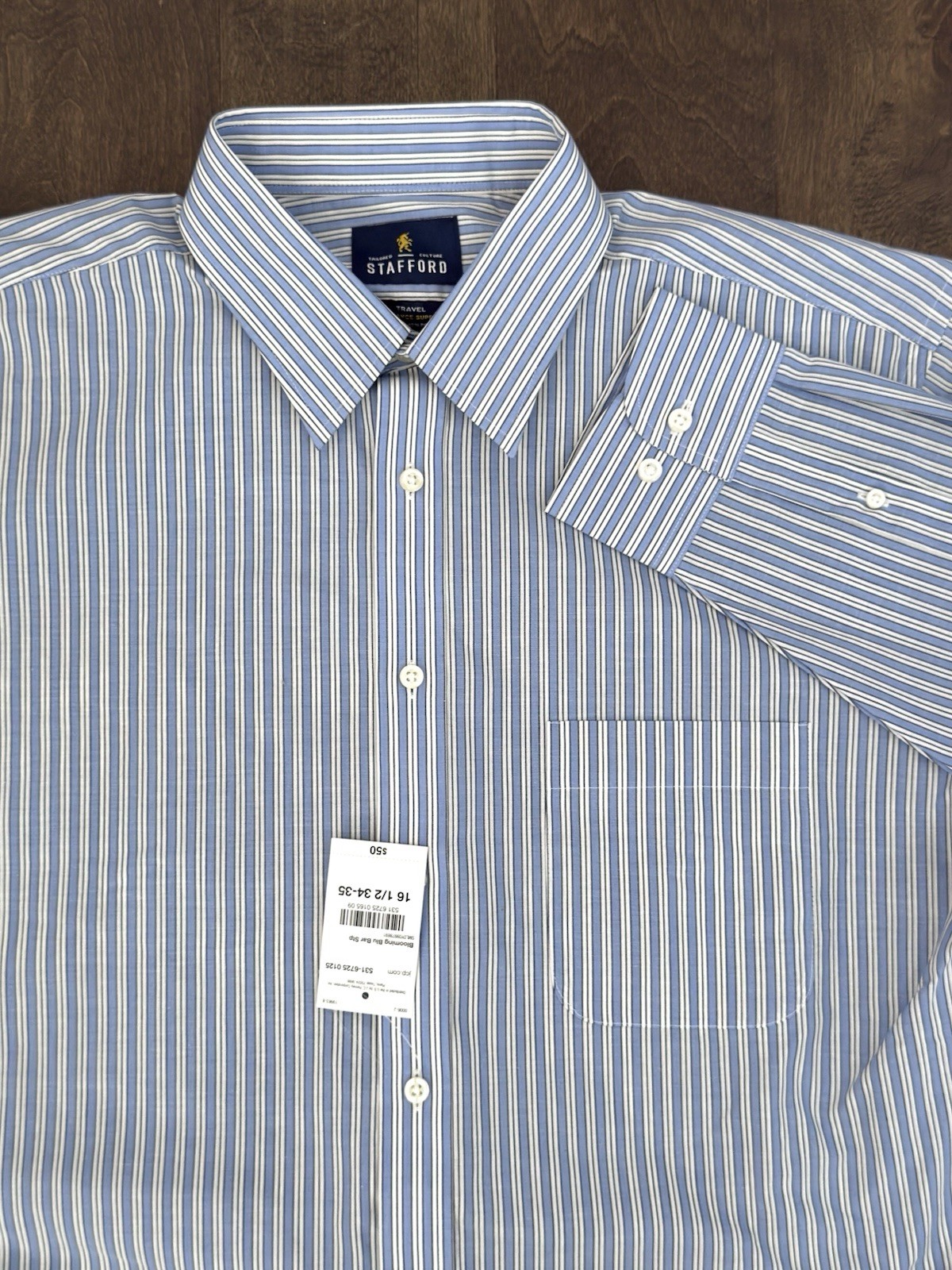NWT Stafford Travel Mens Regular Fit Button Up Performance Shirt Size 16.5 34-35