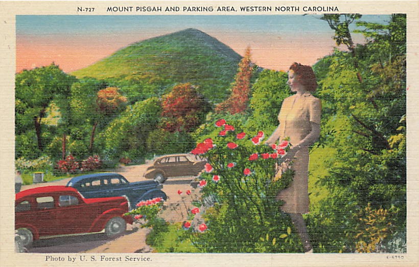 Postcard NC: Mount Pisgah and Parking Area, Western North Carolina Linen 1940\'s Postcard NC: Mount Pisgah and Parking Area, Western North Carolina Linen 1940\'s