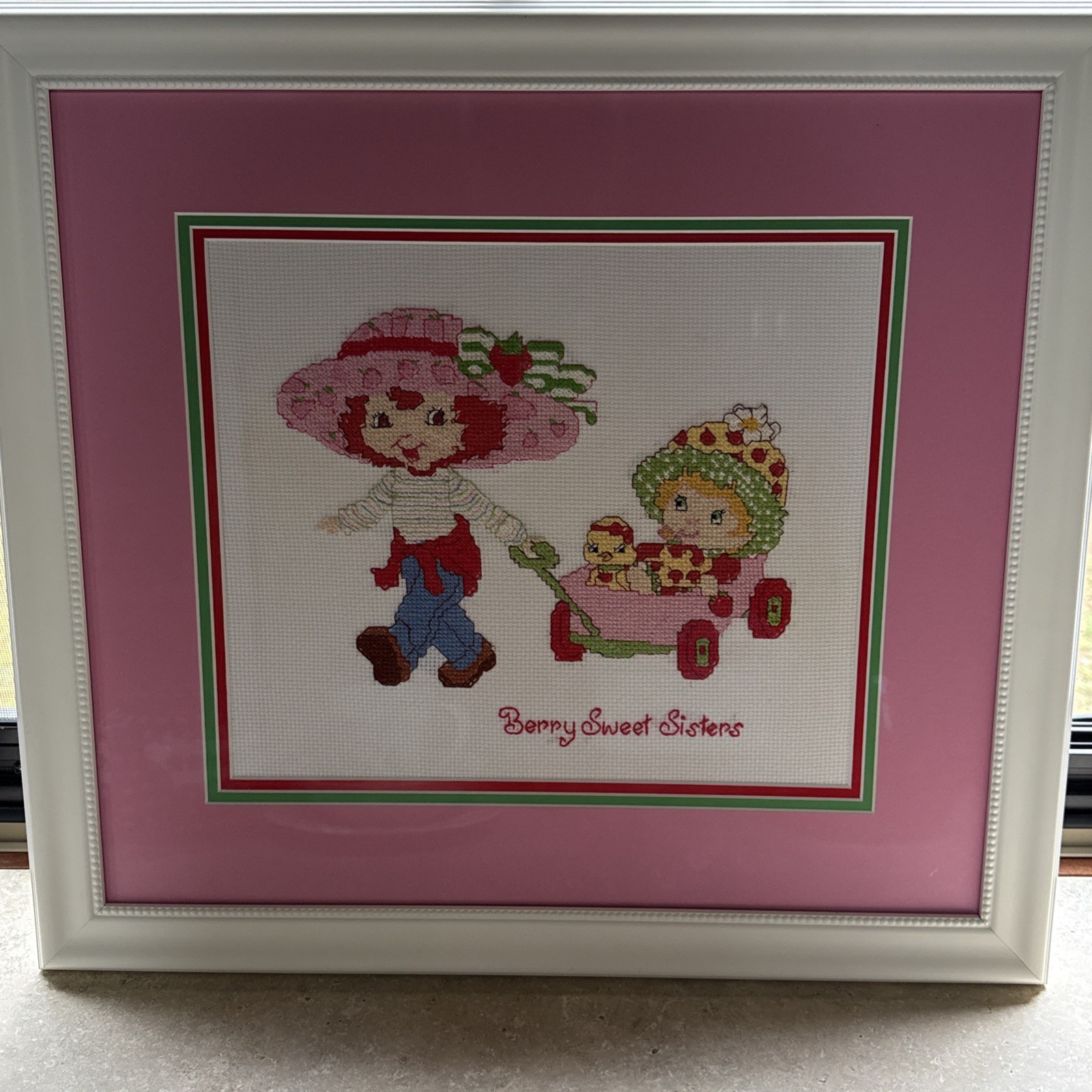 Vtg 1980s Strawberry Shortcake Large Completed Cross Stitch Framed 21\'X20\