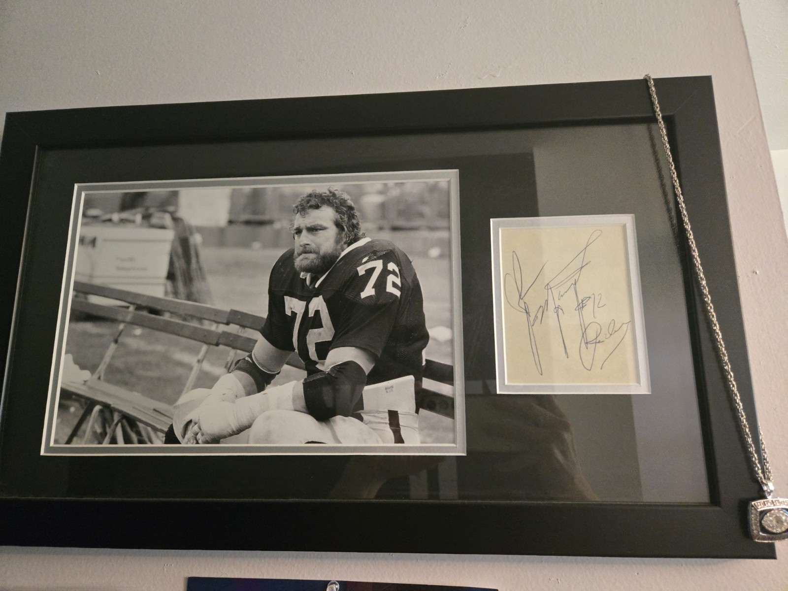 John Matuszak Framed Photo/Autograph With Oakland RAIDERS Replica Necklace