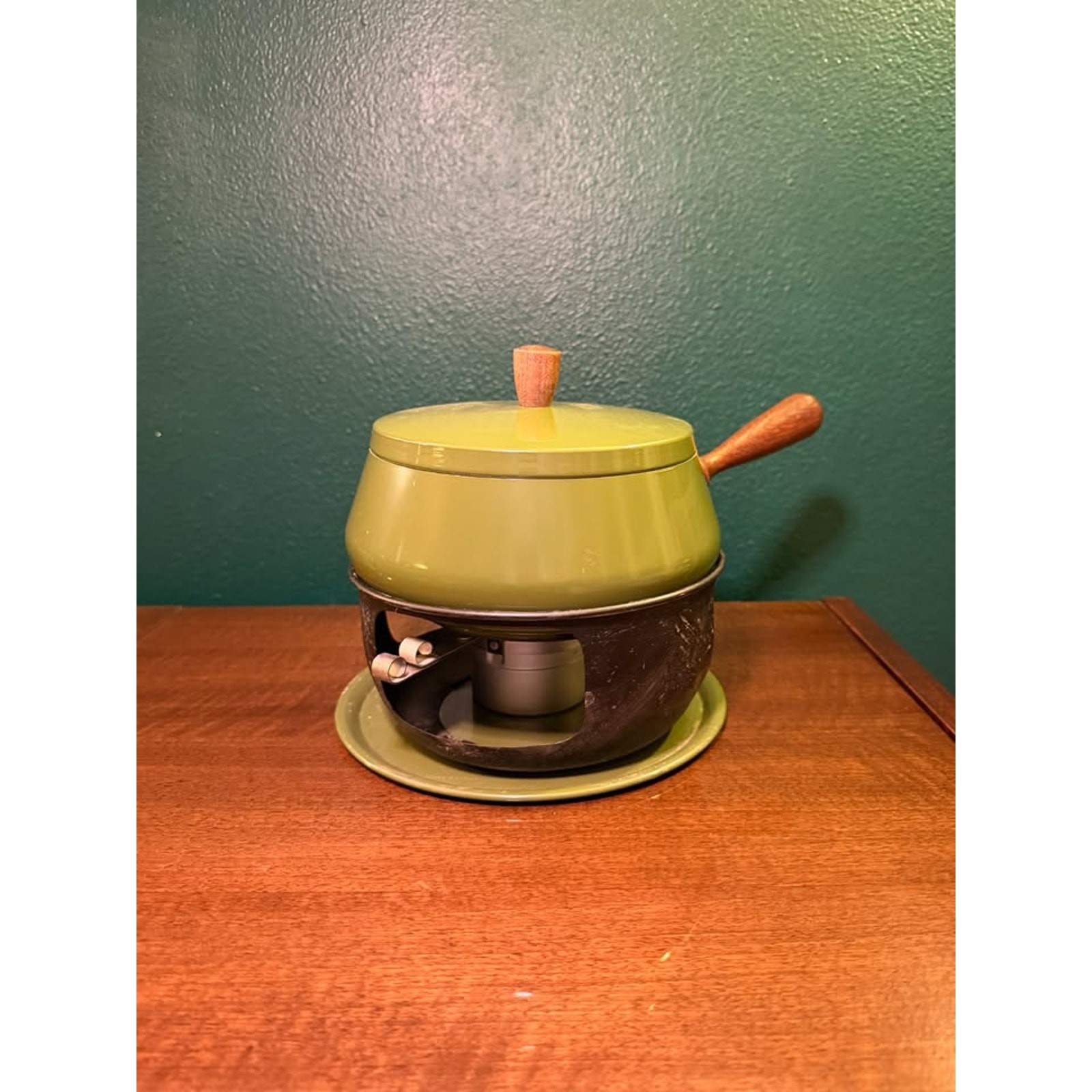 Vintage Avocado Green Fondue Pot Set — Bring Back the '70s Dinner Party