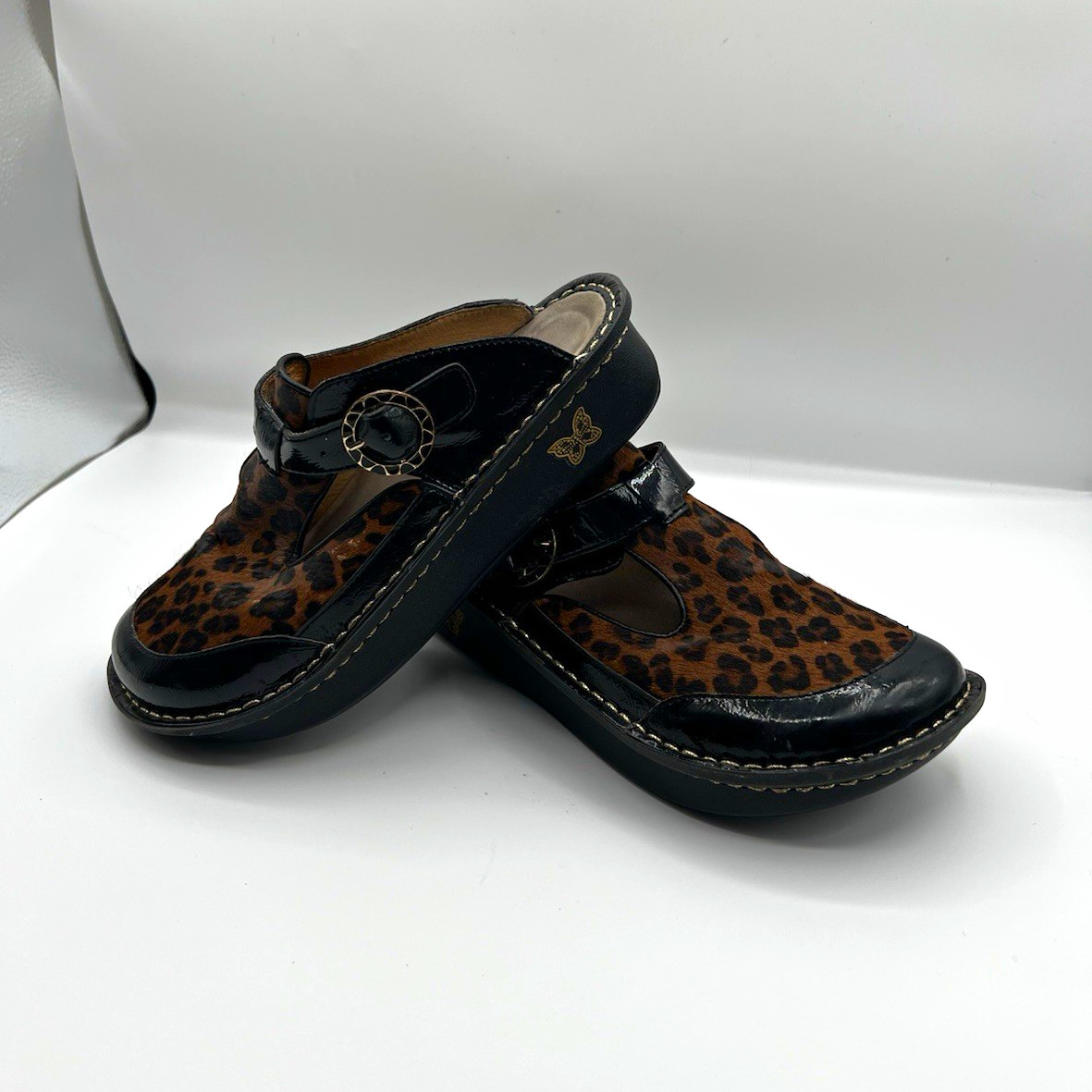 Alegria Classic ALG-807 Womens Leather Mary Jane Leopard Clogs EU 39 US 9