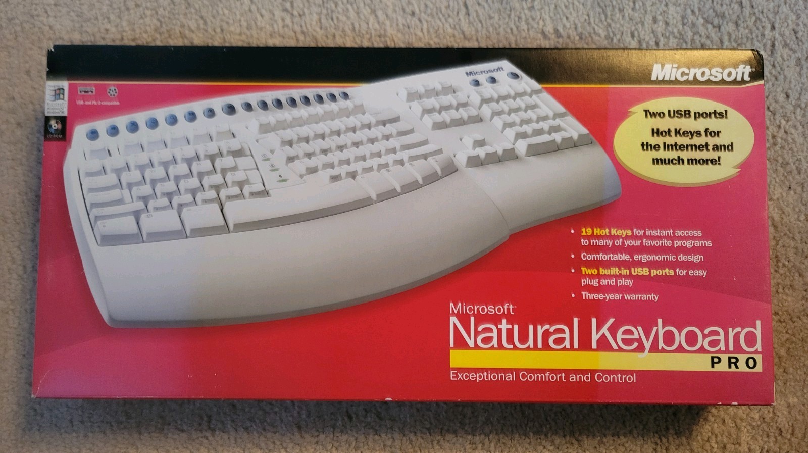 New In Box Vintage Microsoft Natural Keyboard Pro w/ Built-In USB Ports New In Box Vintage Microsoft Natural Keyboard Pro w/ Built-In USB Ports
