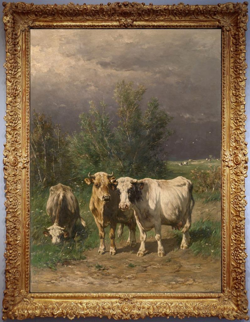 Handmade Old Master-Art Antique Oil Painting Animal Portrait cows on canvas