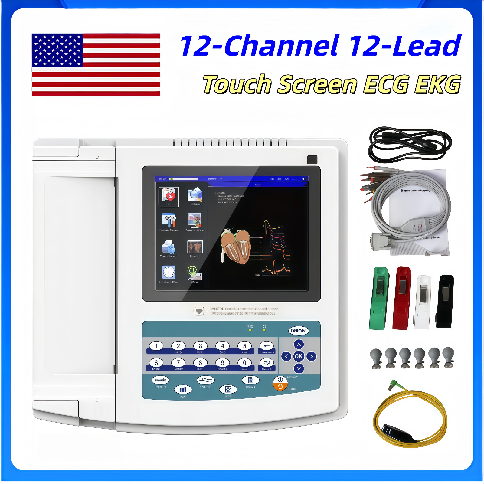 ECG1200G  12-Channel 12-Lead Touch Screen ECG EKG Free PC Analysis Software