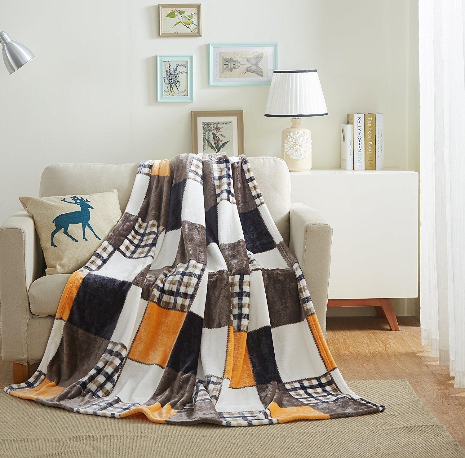 Tache Plaid Patchwork Soft Fleece Flannel Tartan Throw Blanket Boho Farmhouse