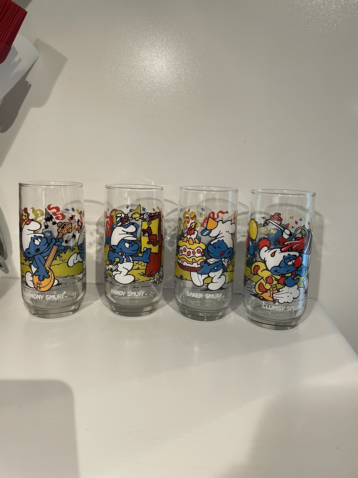 Vintage 1983 Peyo Smurf Drinking Glasses Set Of 4 Tumblers 