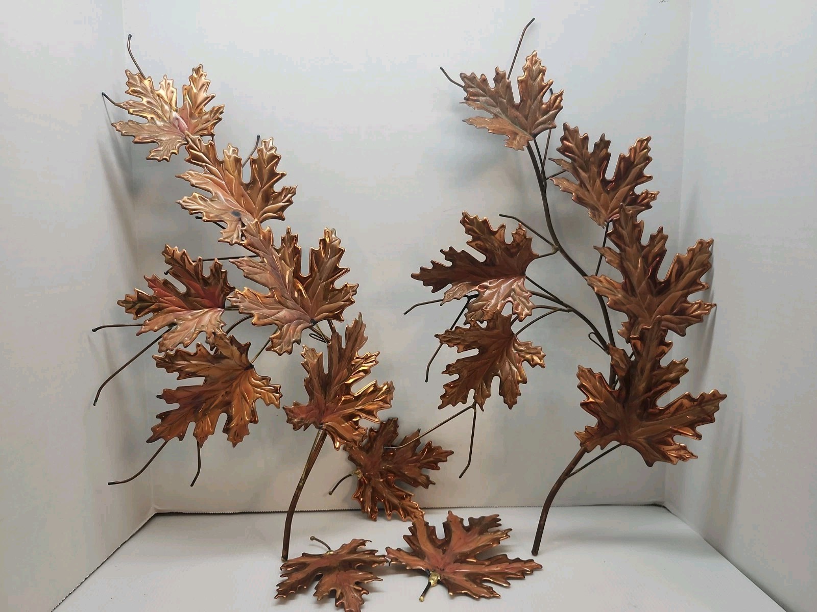 Vtg MCM Copper Home Interiors Maple Branch And Leaves Decor Set