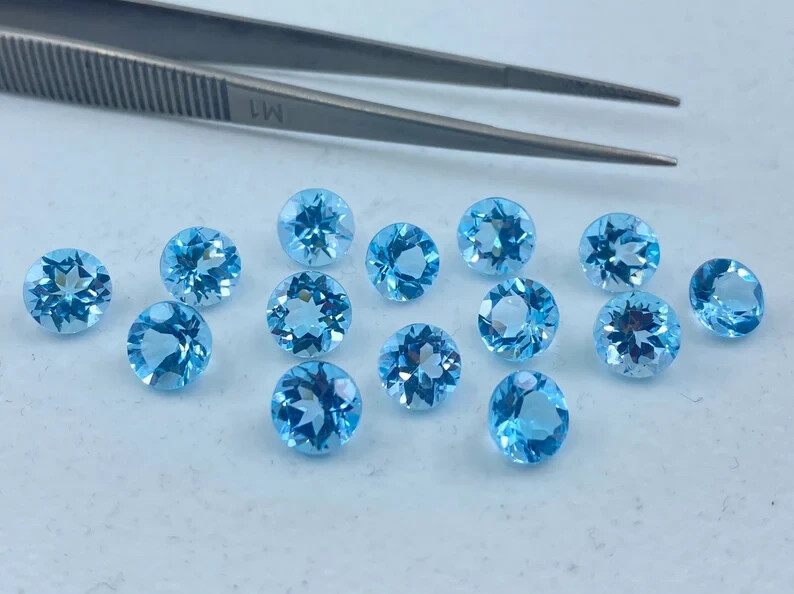 Beautiful Blue Color Natural Aquamarine 40 Pcs Round Loose Gemstone Certified T5