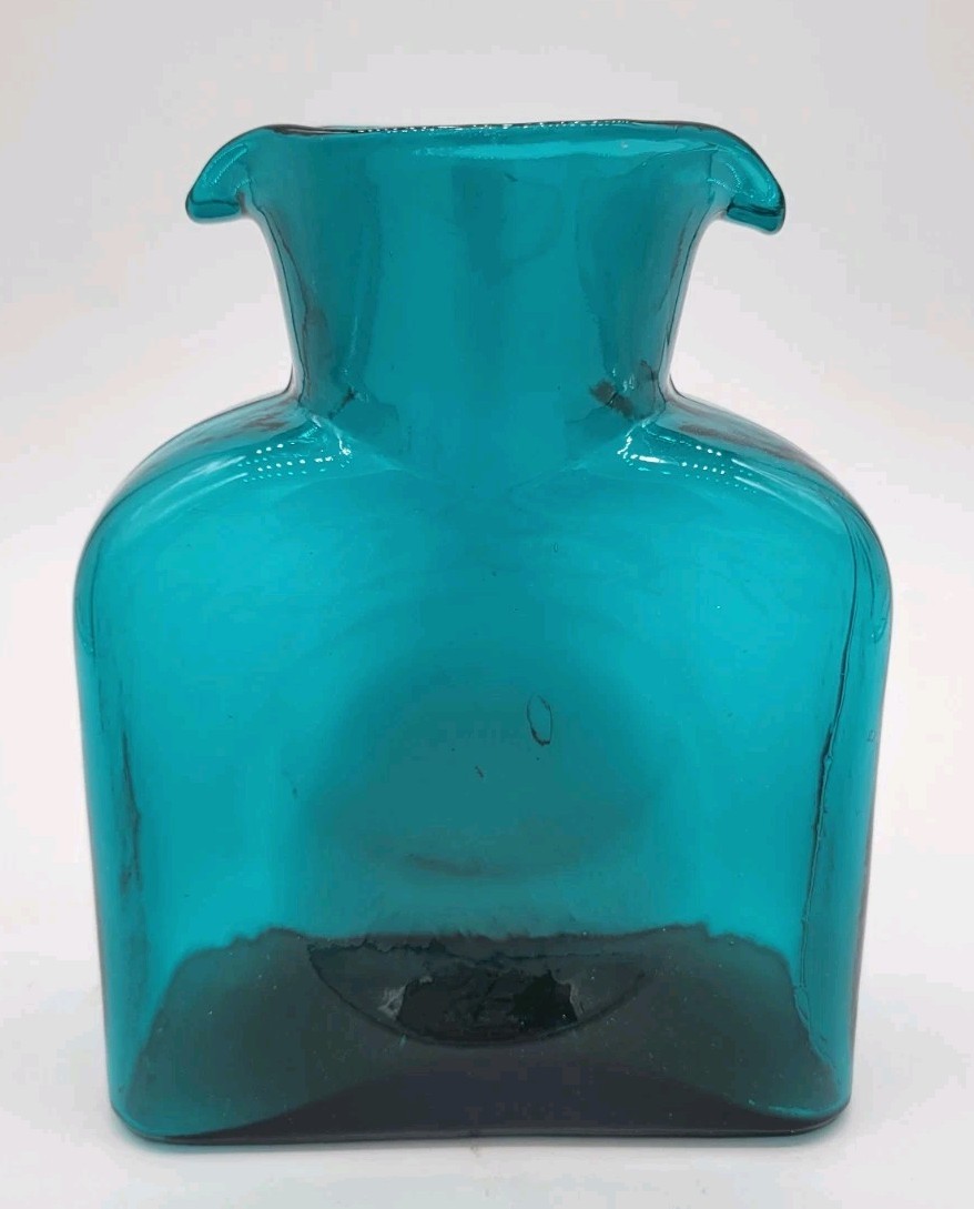 Blenko HTF 60s PEACOCK 384 Water Bottle, Double Spout Pitcher 