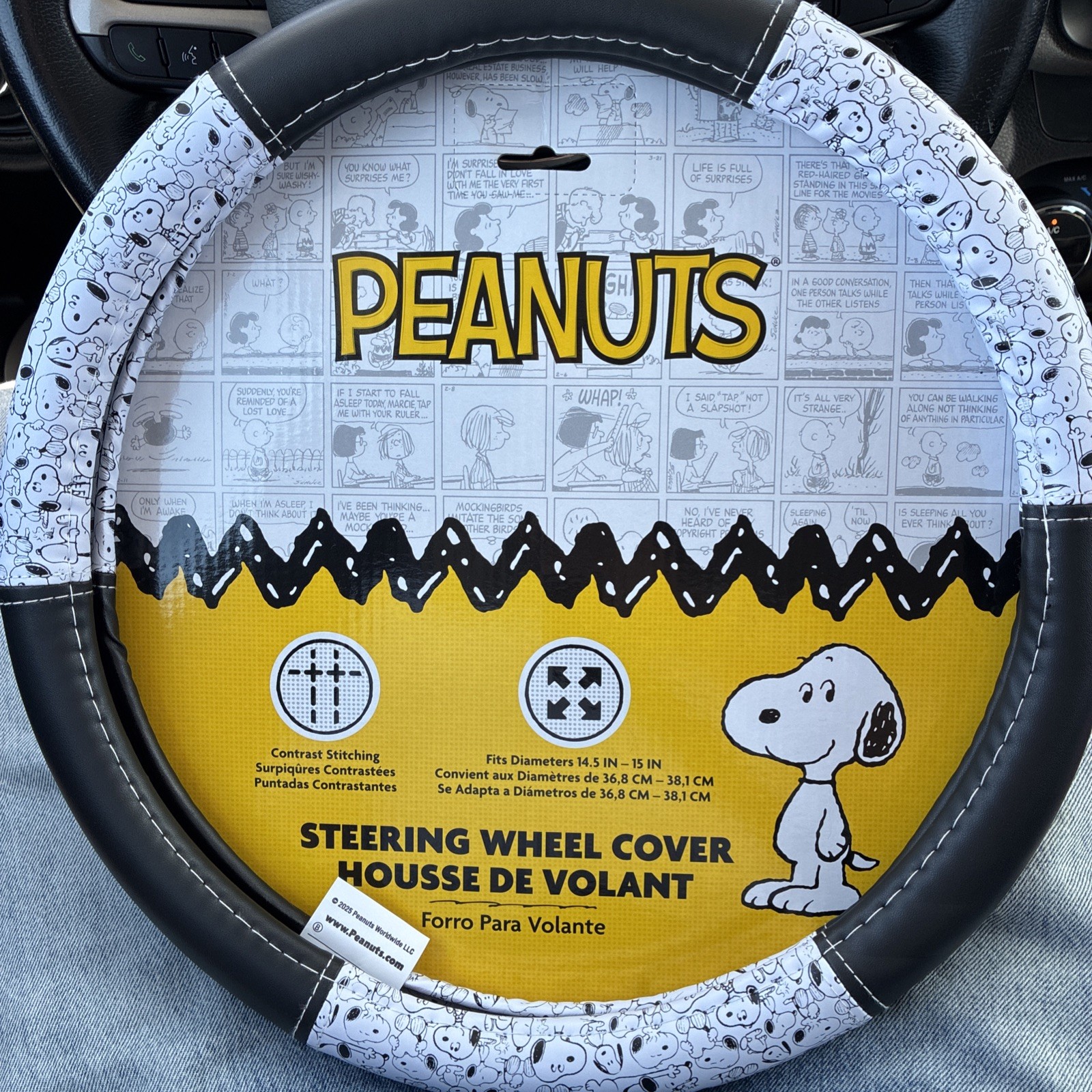 New Peanuts Snoopy Car Accessory Faux Leather Steering Wheel Cover 14.5-15.5