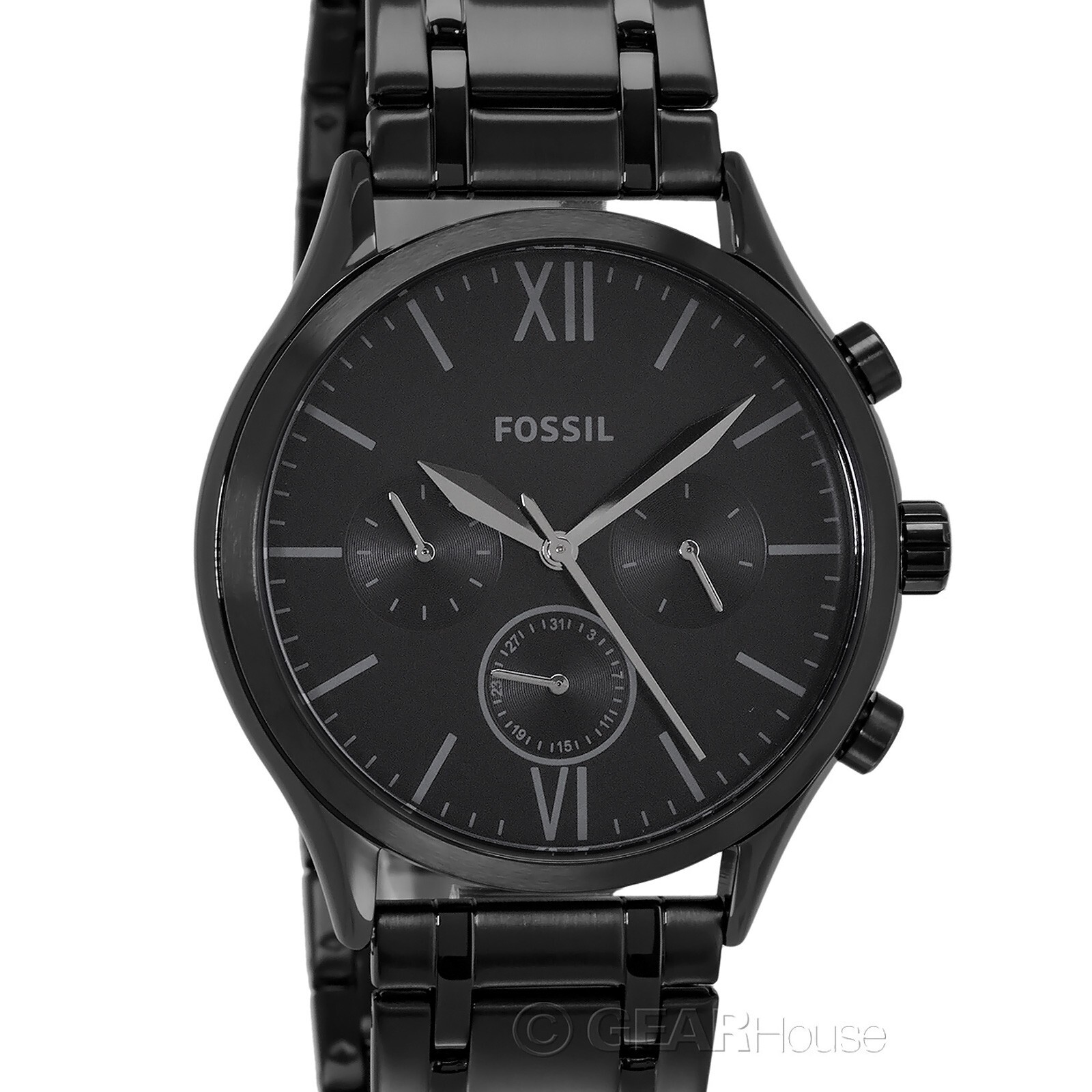 FOSSIL Fenmore Mens Black Multifunction Watch Day Date Dial Stainless Steel Band
