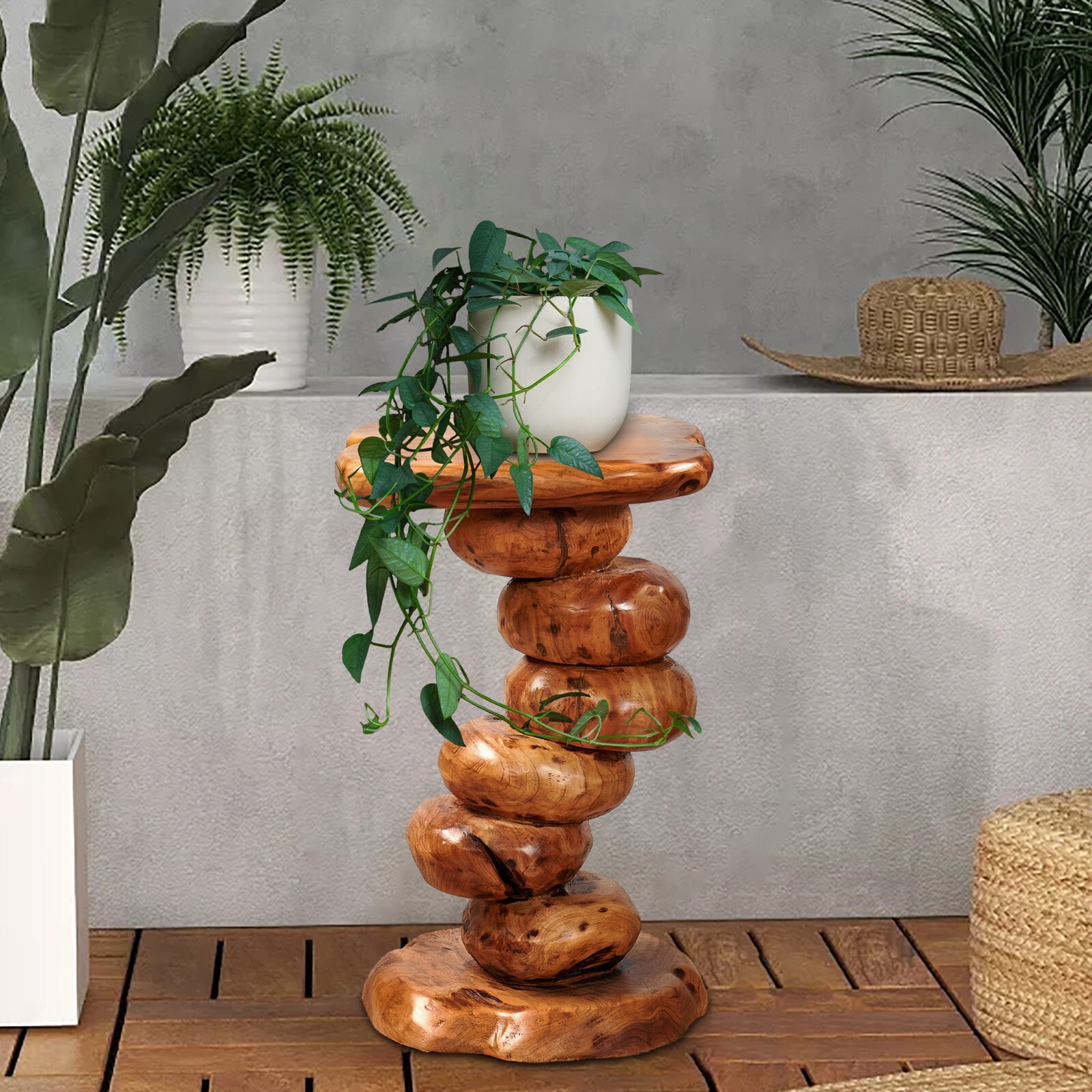 GREENAGE Cedar Roots Multibeads Stand Stool Tree Stump Side Table 23.6\ GREENAGE Cedar Roots Multibeads Stand Stool Tree Stump Side Table 23.6\