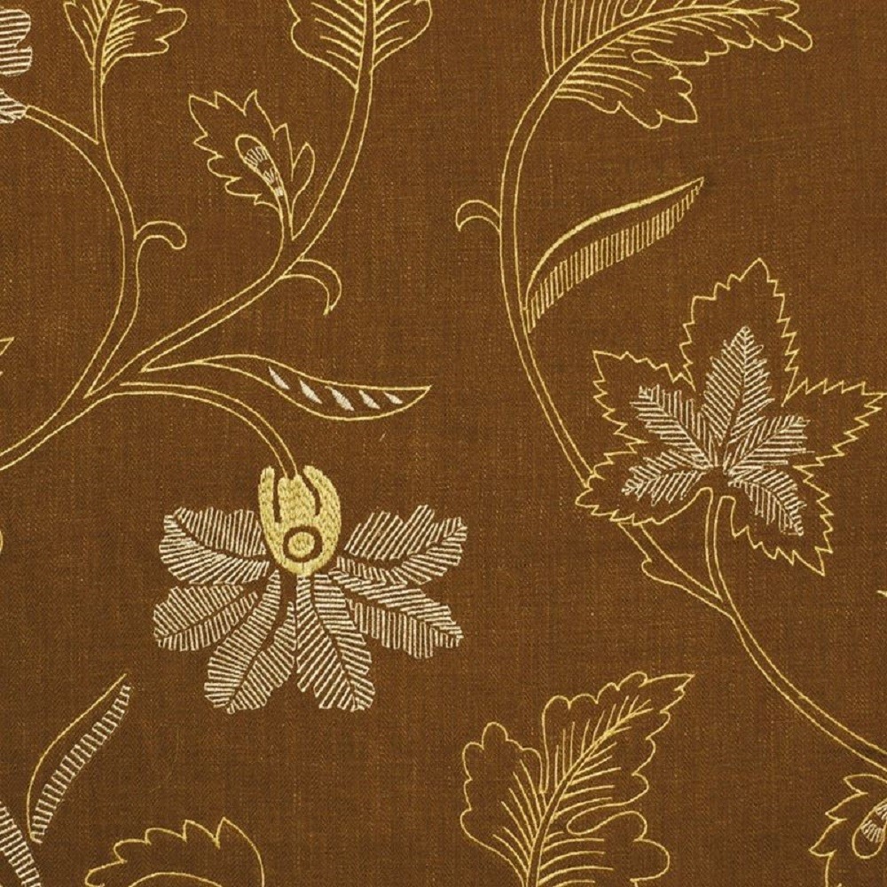 Fabric Robert Allen Beacon Hill Lakeside Teak Embroidered Linen Floral II43