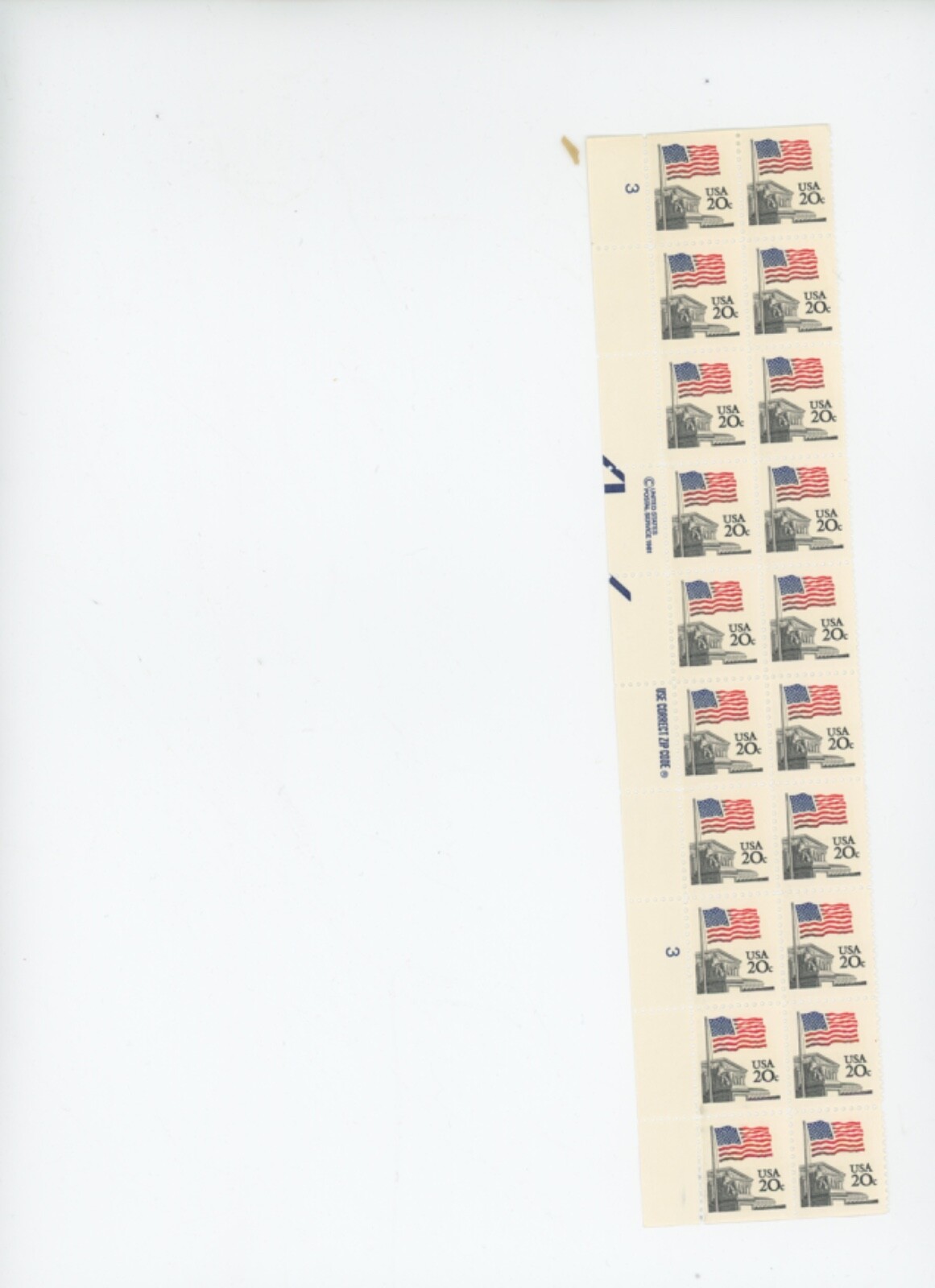 Heavy Inking EFO Flag Over Mint NH 20 stamp block use zip code  (mb32