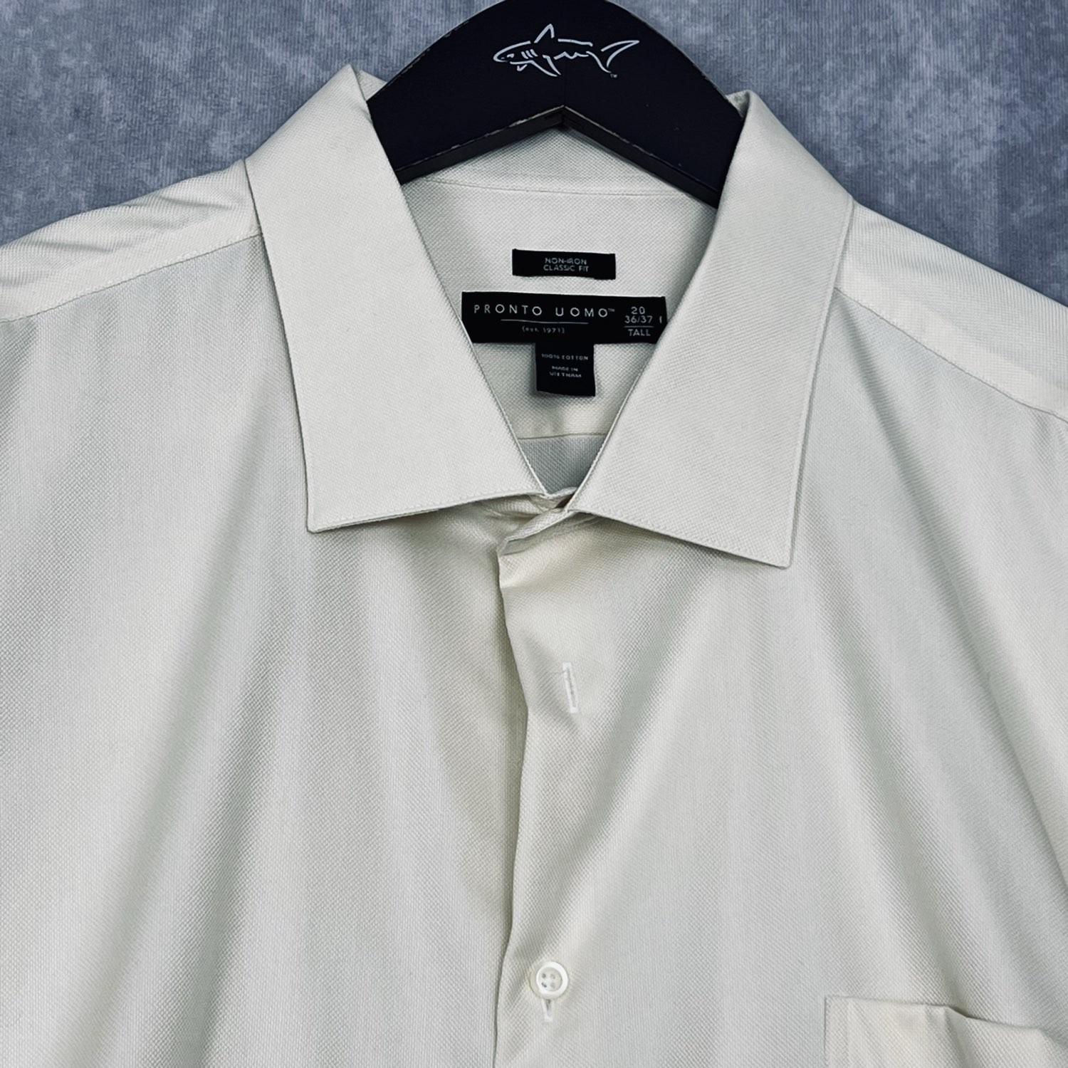 Pronto Uomo Men\'s 20 36/37 Tall Non-Iron Classic Fit Cotton Shirt Cream/Beige