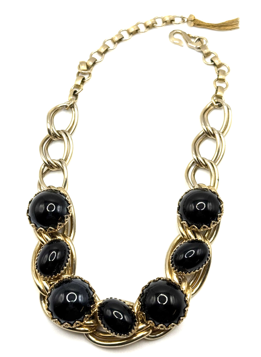 Fabulous Vintage Kafin NY Black Cabochon Link Necklace