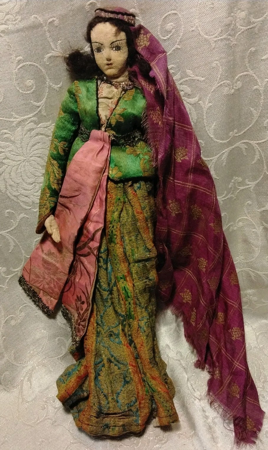 Vintage Turkish Folk Cloth Doll 15” Embroidered Face Ottoman Middle Eastern...