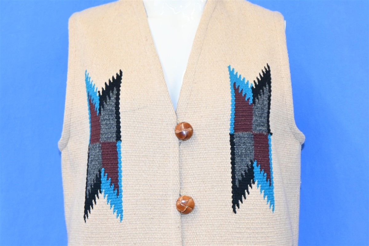 vintage 80s ORTEGAS CHIMAYO NEW MEXICO WOOL HAND WOVEN SWEATER VEST WOMEN\'S M 