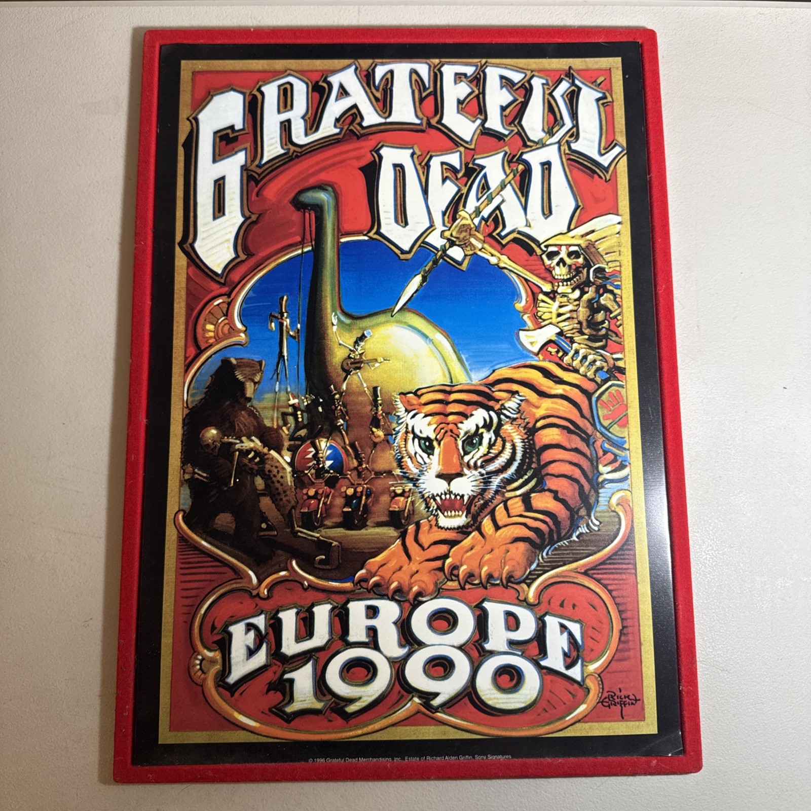 Grateful Dead Europe 1990 Rick Griffin Metal Lithograph Sign Dugan Vintage
