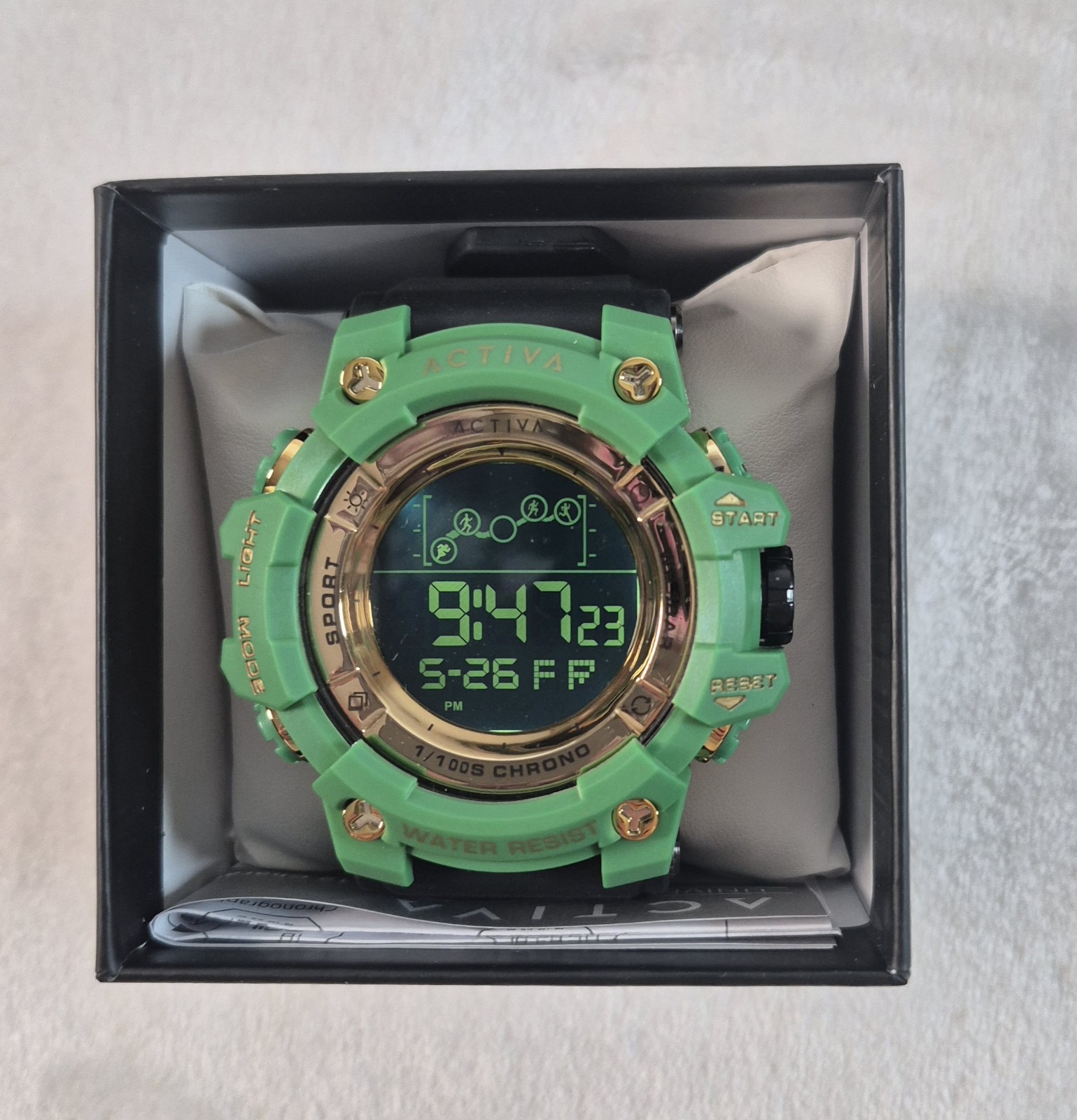 Activa Invicta Mens Digital Sport Watch Green Gold Boxed NIB WR30M Chrono