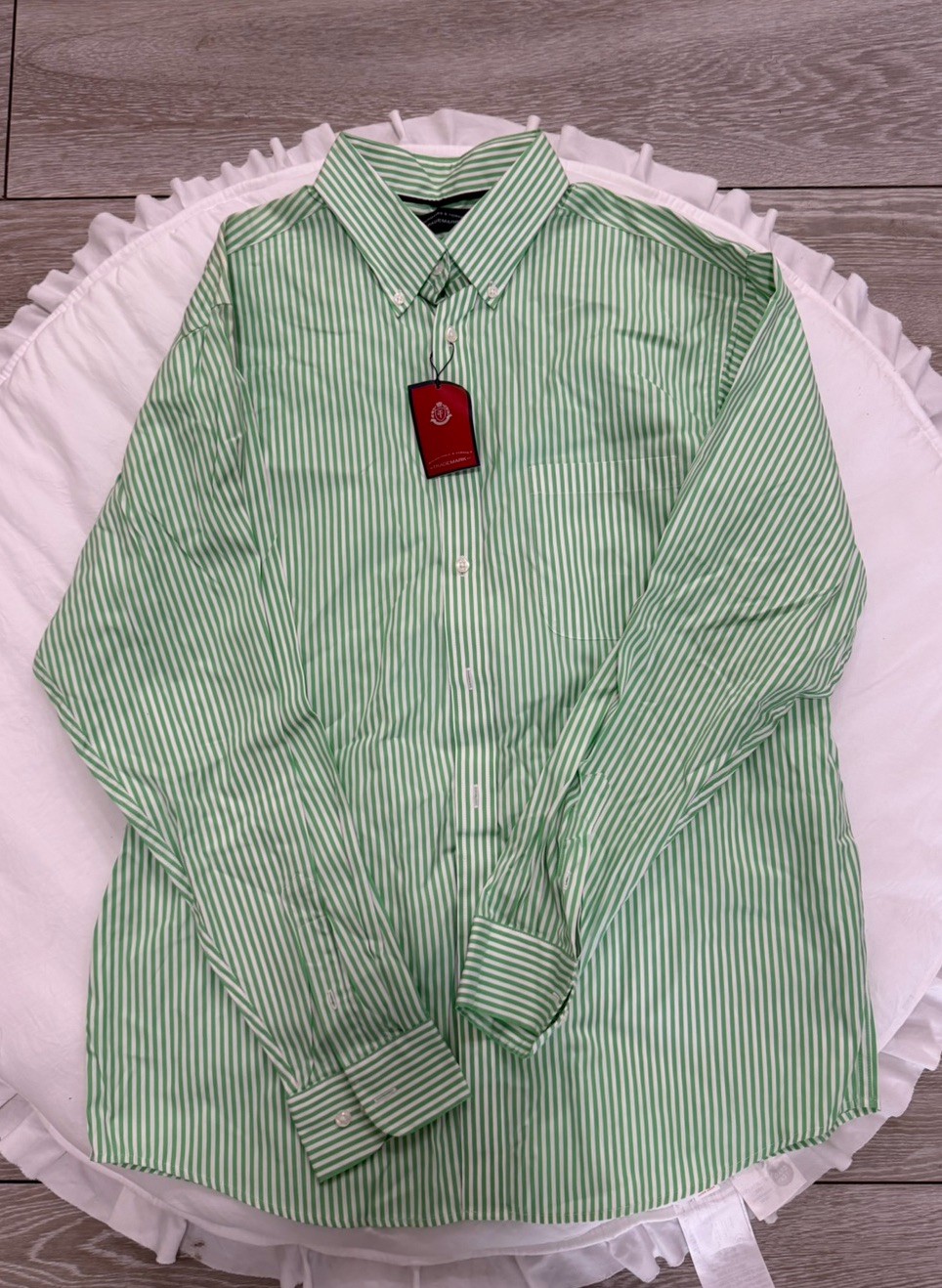 Roundtree & Yorke TravelSmart Men’s Green White Striped Dress Shirt Size L NWT