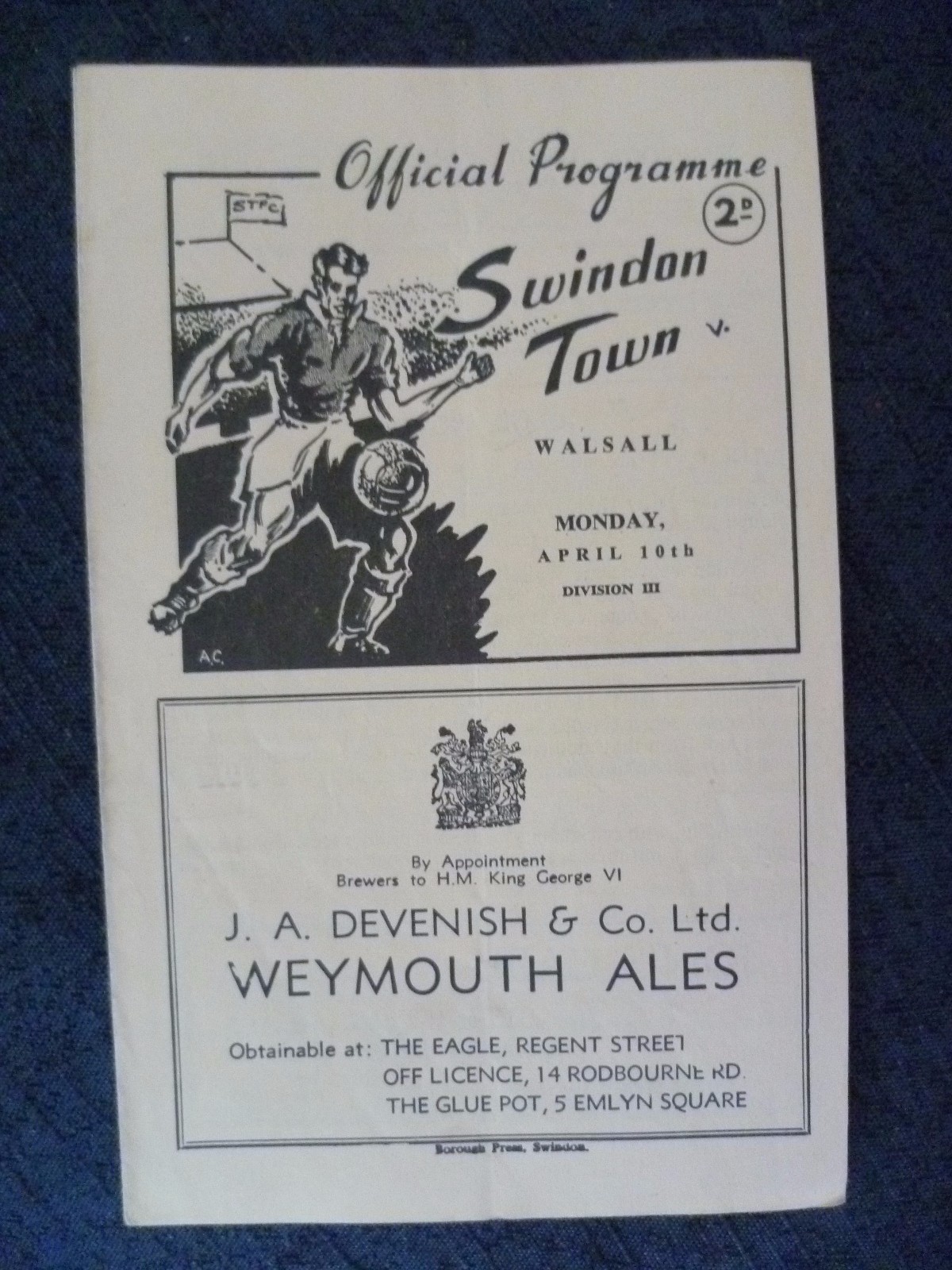 1949/50 Swindon Town V Walsall 10th April Football Programme Rare