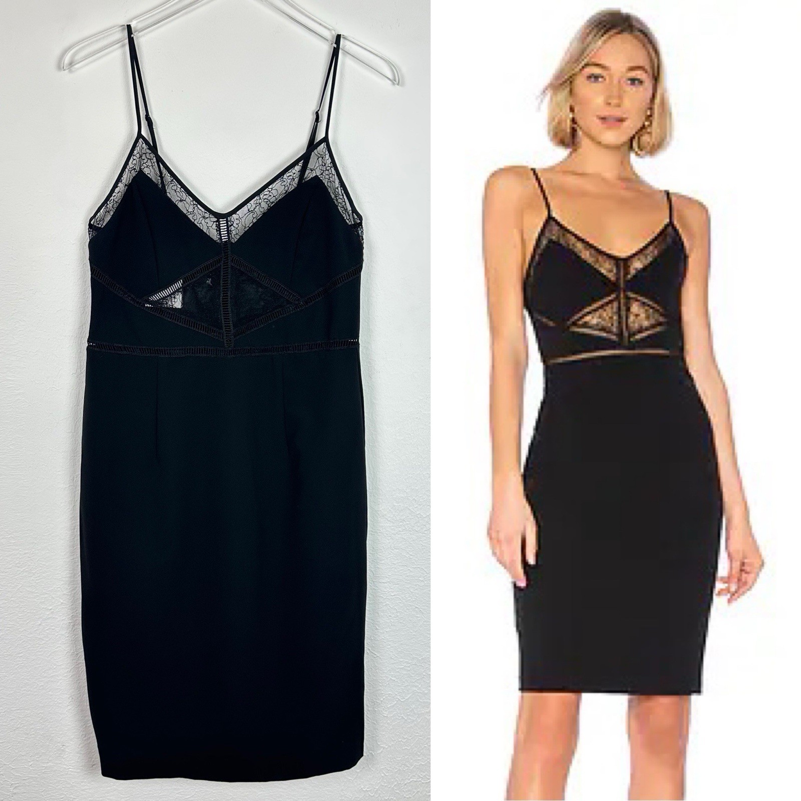 NWT BARDOT NORDSTROM Jayne Lace-inset Cocktail Dress Black Size 10 / Large NWT BARDOT NORDSTROM Jayne Lace-inset Cocktail Dress Black Size 10 / Large