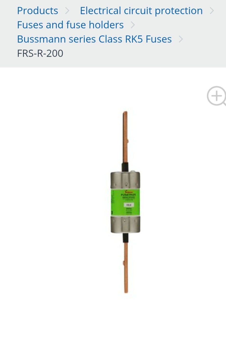 Eaton Bussman FRS-R-200 Fusetron Class RK5 Fuse Eaton Bussman FRS-R-200 Fusetron Class RK5 Fuse