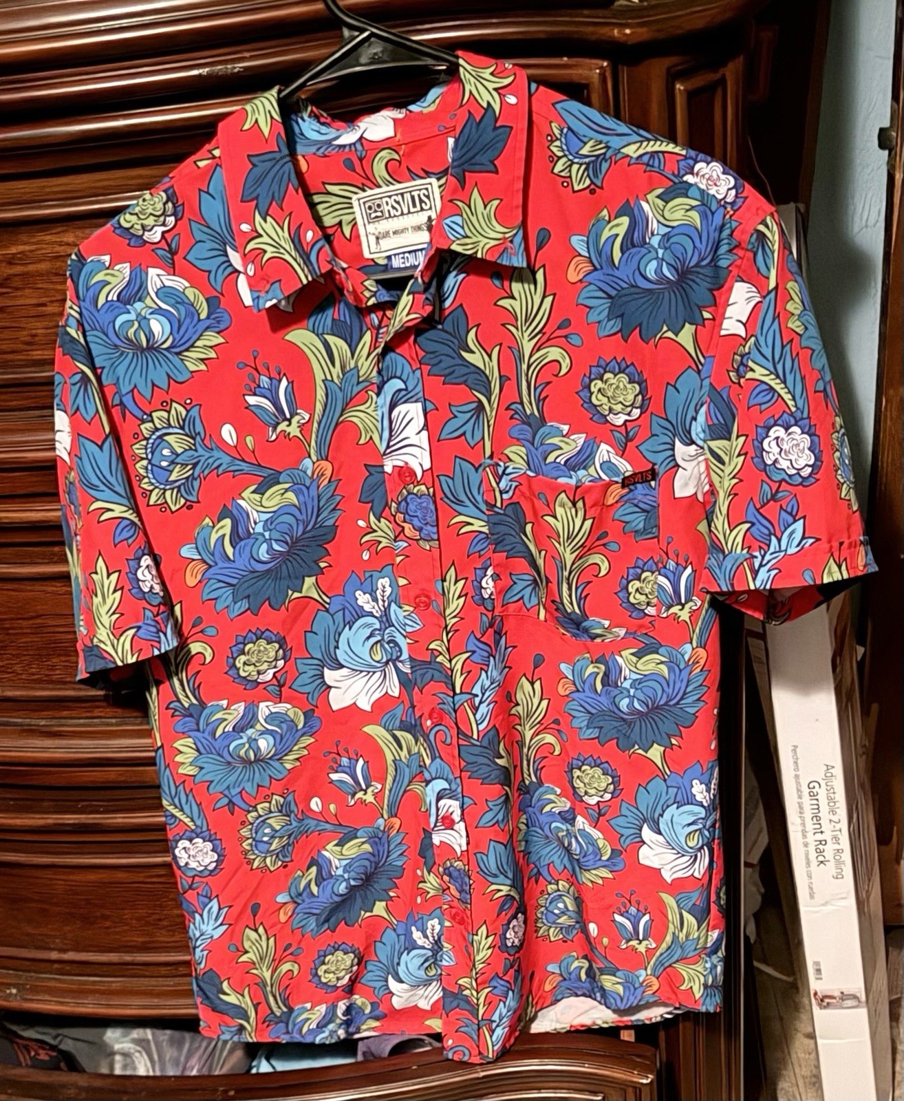 Mens Medium Multicolor RSVLTS Floral Vibrant Short Sleeve Button Up Casual Shirt
