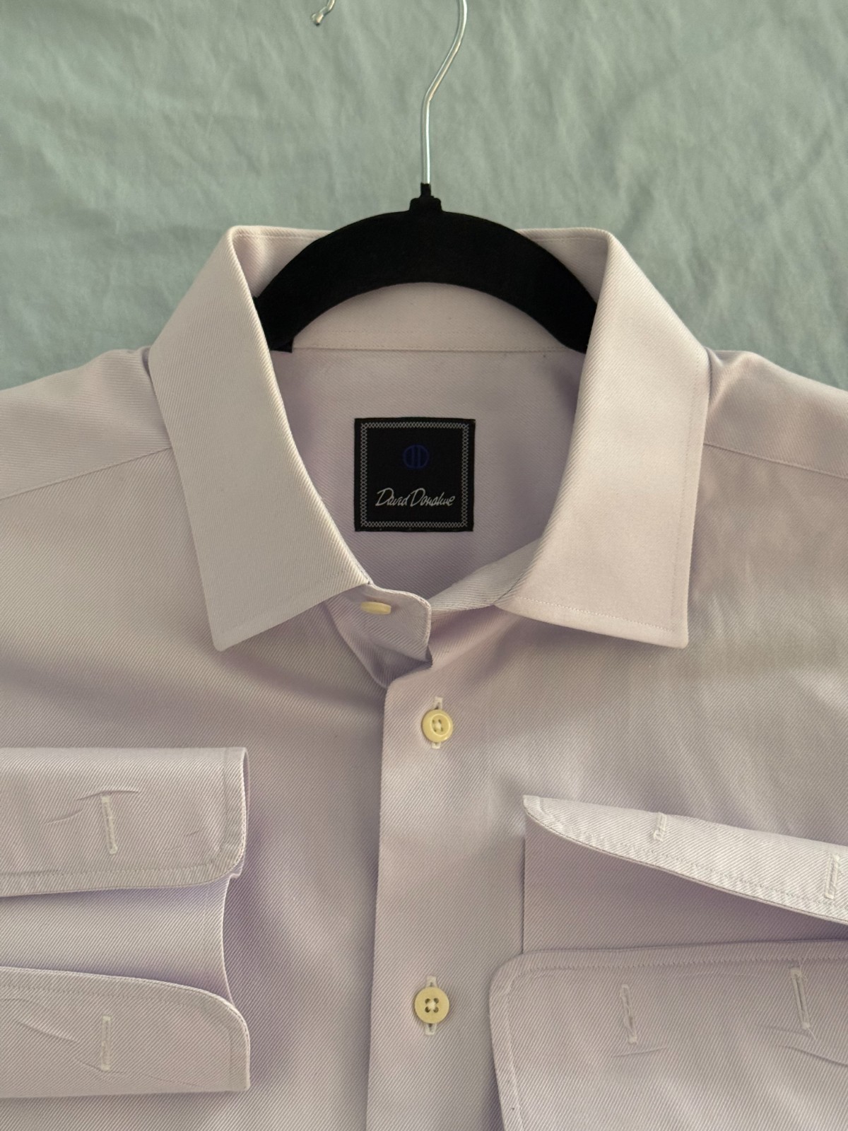 David Donahue Dress Shirt Mens 16.5 - 34/35 French Cuff Solid Lilac 100% Cotton